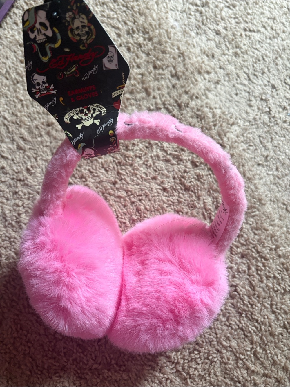 Ed Hardy Hot Pink Fuzzy Kids Earmuffs